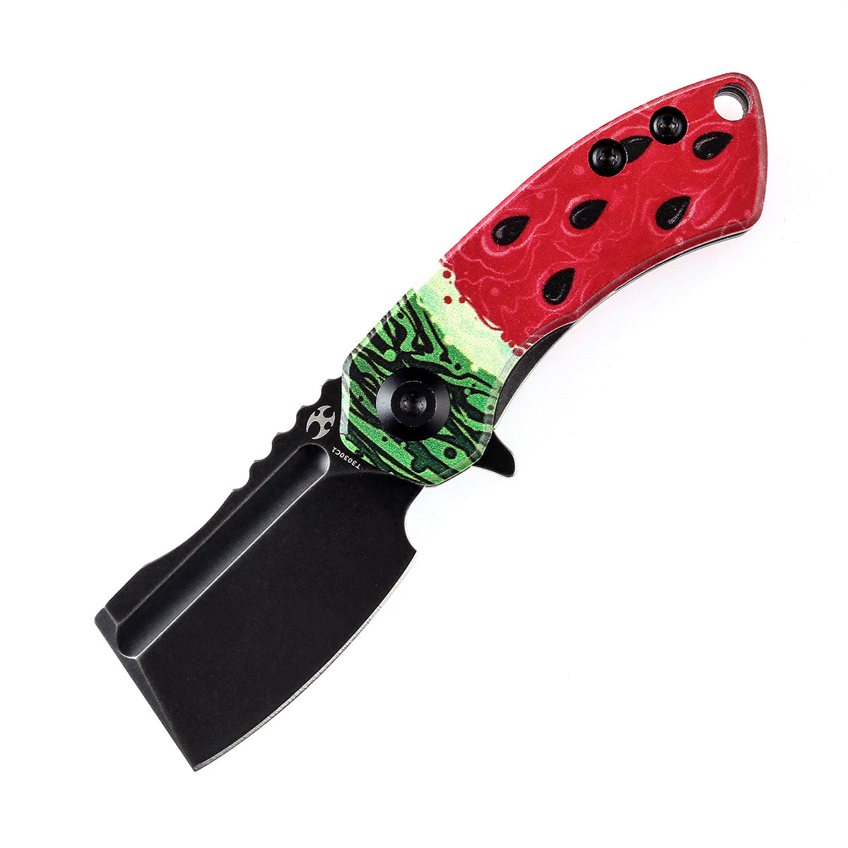 KANSEPT Mini Korvid Flipper Knife Jade G10 with Watermelon Print