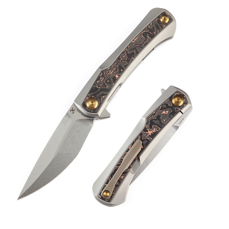 KANSEPT Kratos Flipper Knife Titanium + Copper Carbon Fiber Inlay Handle (3.79"CPM-S35VN Blade)Ostap Hel Design-K1024A7