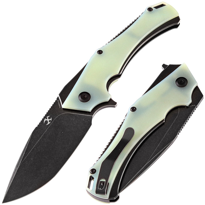 Hellx T1008A4 Folding Tactical Knife with Jade G10 Handle Black TiCn Coated D2 Blade