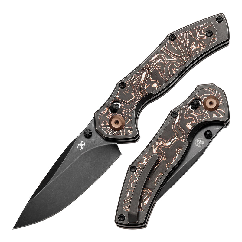 KANSEPT Apollo Cross Bar Lock Blackwash Titanium with Copper Carbon Fiber Handle (3.11“ CPM S35VN Blade) with War Blades Design-K2107V3