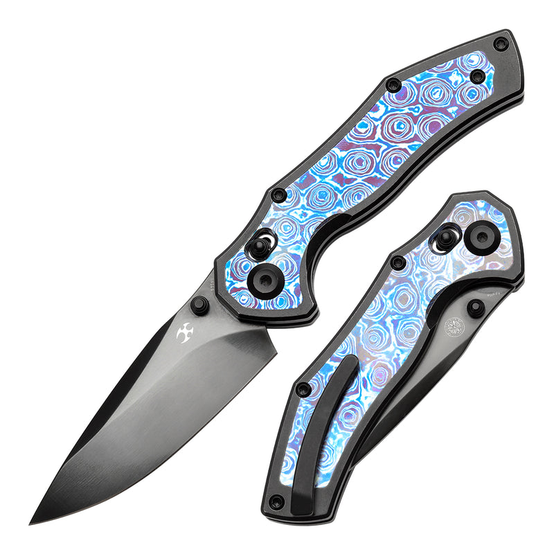 KANSEPT Apollo Cross Bar Lock Blackwash Titanium with Timascus Handle (3.11“ CPM S35VN Blade) with War Blades Design-K2107V5