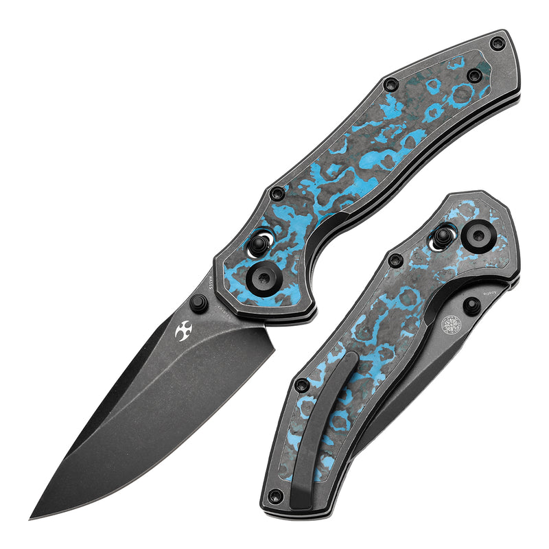 KANSEPT Apollo Cross Bar Lock Blackwash Titanium with Arctic Storm Fatcarbon Handle (3.11“ CPM S35VN Blade) with War Blades Design-K2107V2