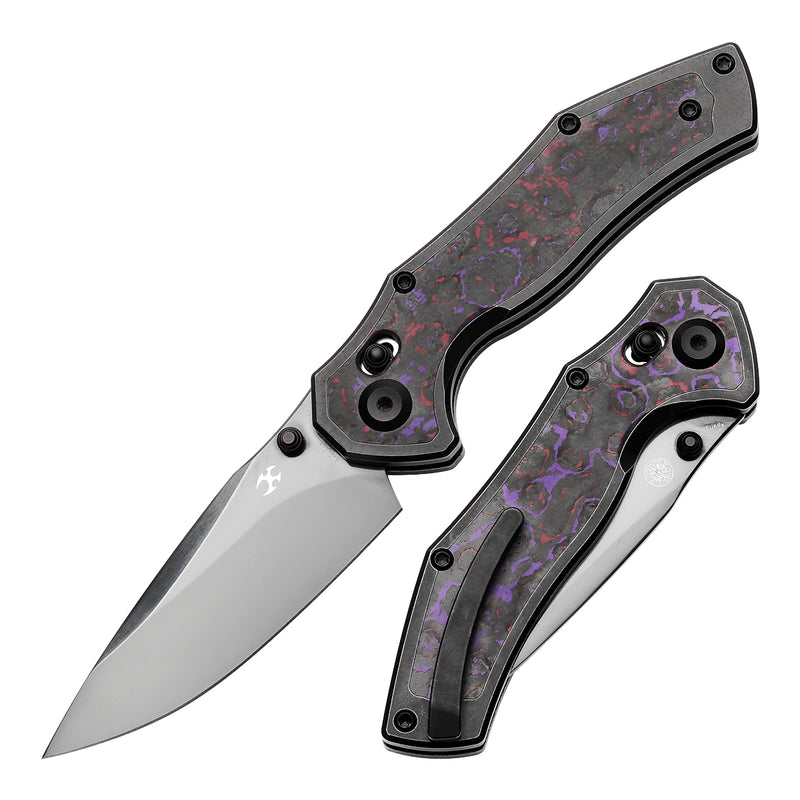 KANSEPT Apollo Cross Bar Lock Blackwash Titanium with Purple Haze Fatcarbon Handle (3.11“ Mirror DLC CPM S35VN Blade) with War Blades Design-K2107V4