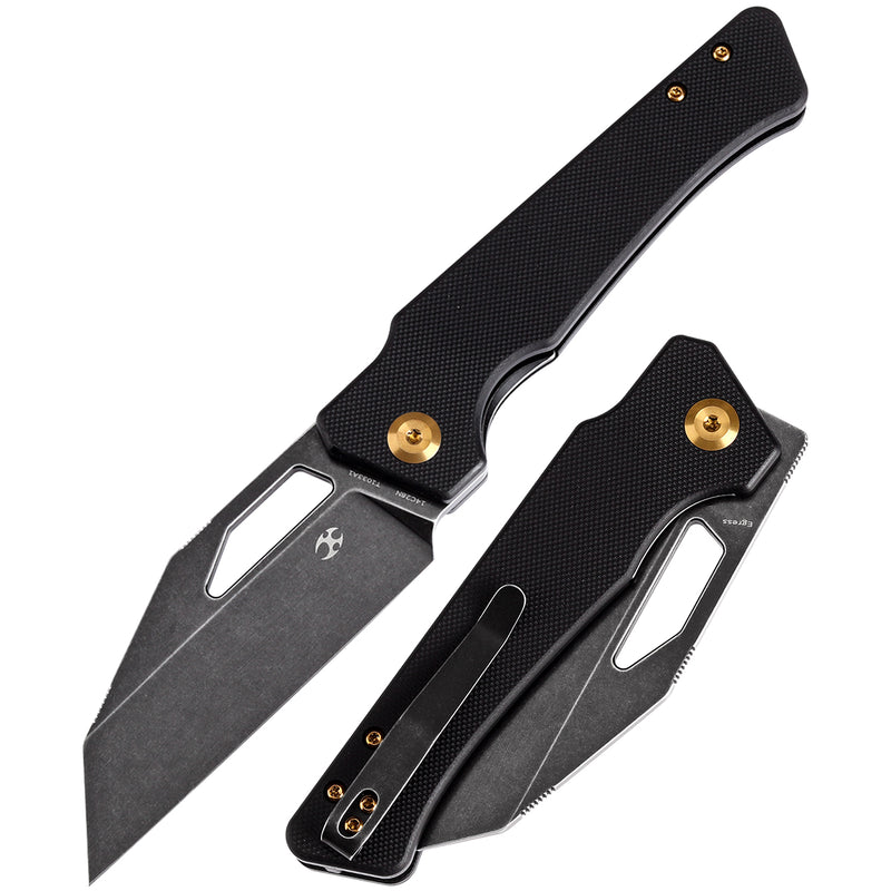 KANSEPT Egress T1033A1 Black Stonewashed 14C28N Black G10 Handle with Nitch Designs Design