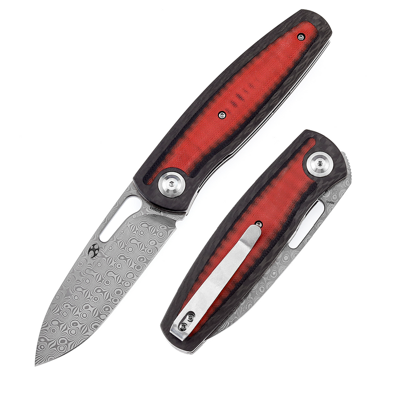 KANSEPT Mato K1050A5 Damascus Blade Blade Twill Carbon Fiber +Red Black  G10 Handle with Villella Knives Design