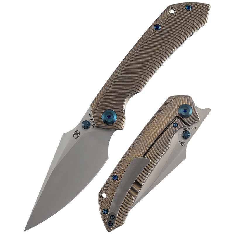 【Preorder】Ship by Dec.20th-KANSEPT Fenrir Frame Lock Bronze Anodized Titanium with Micro Milled Water Ripple Texture Handle (3.48'' CPM S35VN Blade) Sparrow Knife Designed- K1034C2