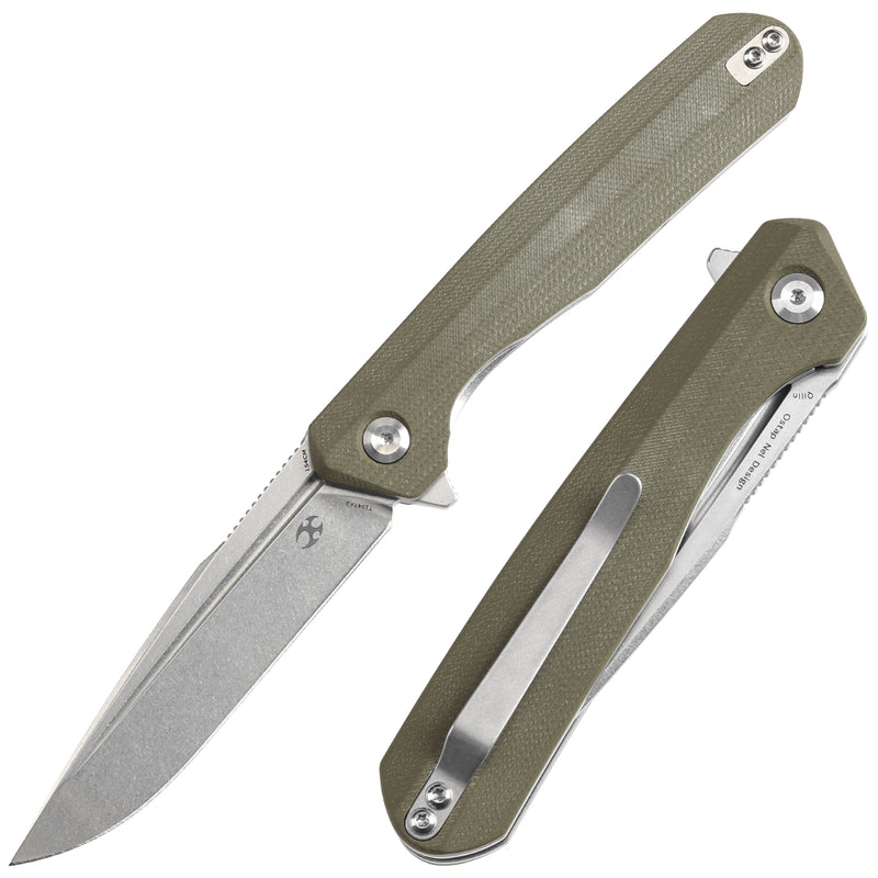 KANSEPT Qilin Flipper Olive Green G10 Handle (3.43''Stonewashed 154CM Blade Ostap Hel Design -T1047A2