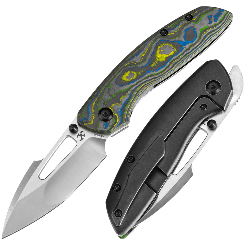 KANSEPT Link Thumb Studs Gecko Camo Carbon and Titanium Handle (3.0''CPM 20CV Blade ) Johnathan Shaw Design-K1068A2