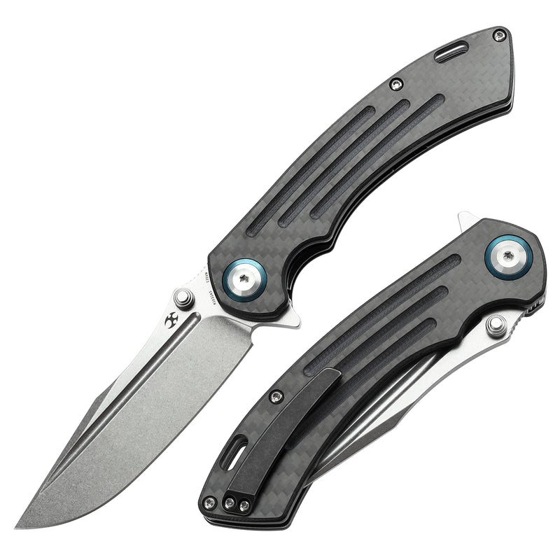 KANSEPT Pretatout Thumb Stub Flipper Carbon Fiber and G10 Handle (3.56“ CPM S35VN Blade) with Kmaxrom Design-K1032A5
