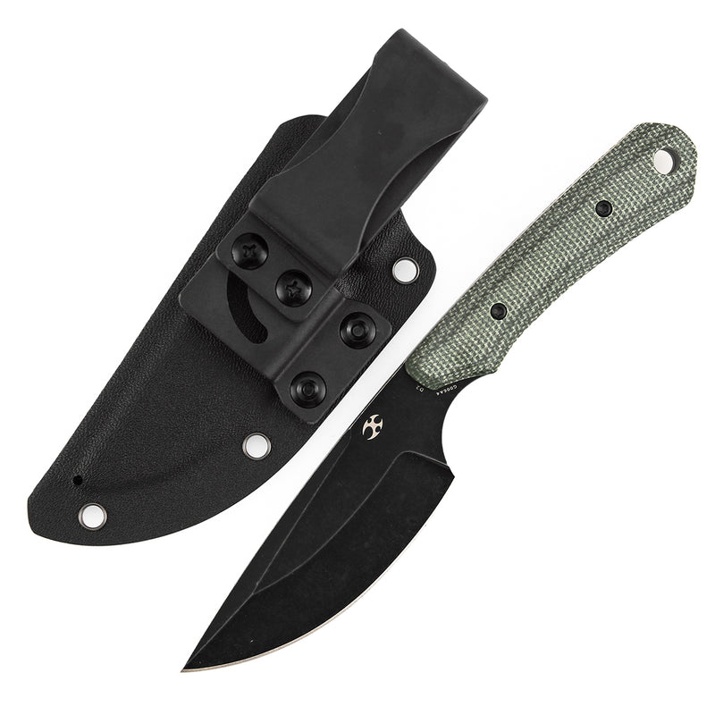 KANSEPT Flank Fixed Blade Green Micarta Handle (3.69'' Black Stonewashed D2 Blade) TuffKnives Designed- G006A4