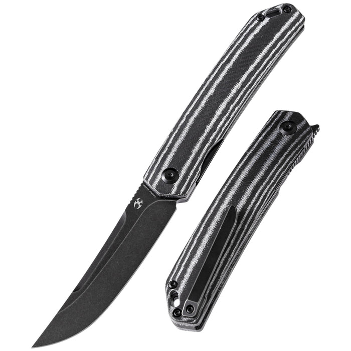KANSEPT Hazakura Flipper Knife Black and White Micarta Handle (3.53''154CM Blade) Max Tkachuk-T1019C4