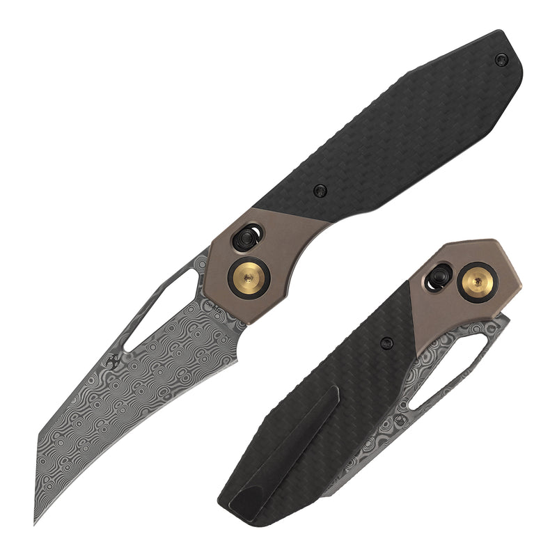 Kansept QTRO | Crossbar Lock | Bronze Anodized Titanium & Twill Carbon Fiber & G10 Inlay | 3.59" Damascus Blade | Luft Concepts Designed |K1118VH2