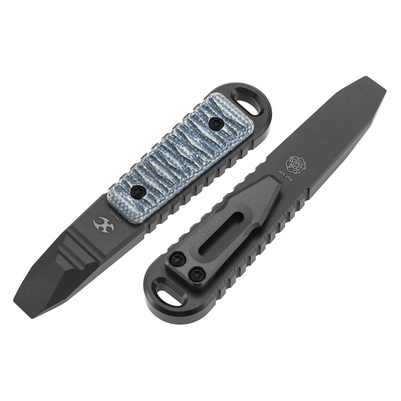 Kansept EDC Kursor Gray Anodized Titanium+Blue Micarta with Tsukamaki-Inspired Pattern Designed by Koch Tools-G015A3
