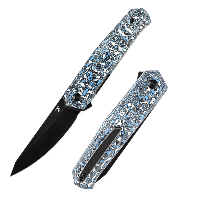 KANSEPT Integra Flipper Knife Blue & White Carbon Fiber Handle (3.63''CPM S35VN Blade) JK Knives-K1042B2