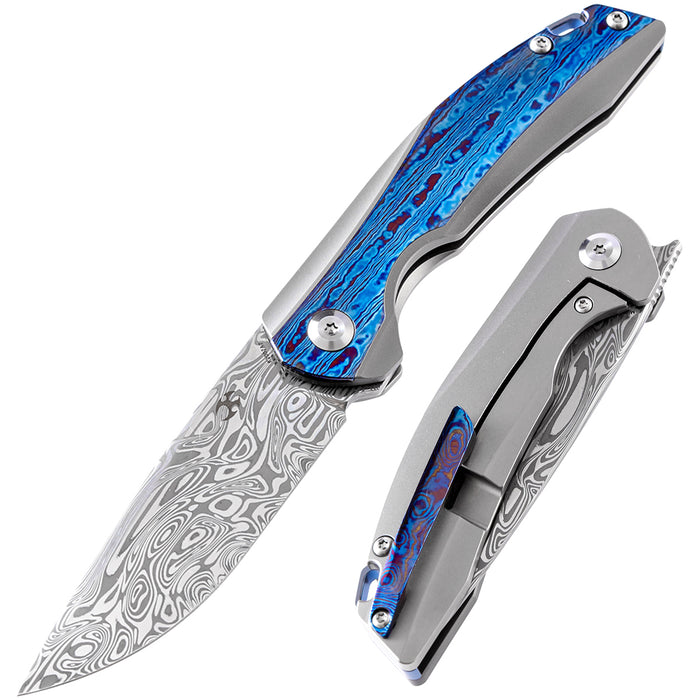 Mini Accipiter K2007A7 Under 3'' Front Flipper with Damasteel Draupner Blade Titanium Handle with Timascus Inlay