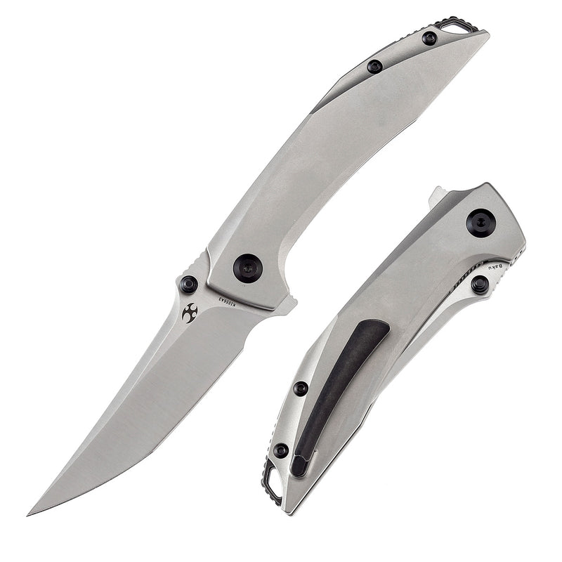 KANSEPT Baku Flipper/Thumb Hole Knife Plain Titanium Handle (3.2'' CPM-S35VN Blade) Sparrow Knife Co Design-K1056A3