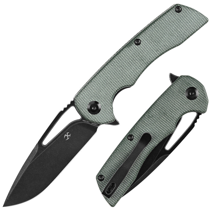 KANSEPT Kryo Thumb Hole/Flipper Knife Green Micarta Handle (3.58"12C28N Blade) Kim Ning Design-T1001M2