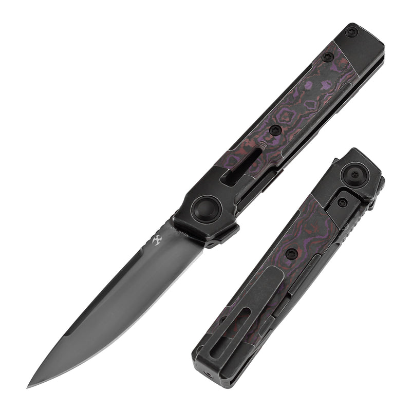 KANSEPT Kitpu Flipper Blackwash Titanium with Purple Haze Fatcarbon (2.9" Mirror DLC CPM20CV) Jonathan Styles Design- K2123A1