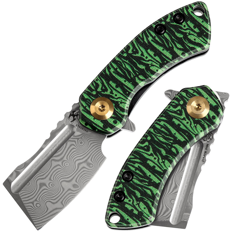 KANSEPT Mini Korvid Flipper Knife Jade G10 with Watermelon Peel Print Handle (1.45'' Damascus Blade) Koch Tools Design-K3030A12