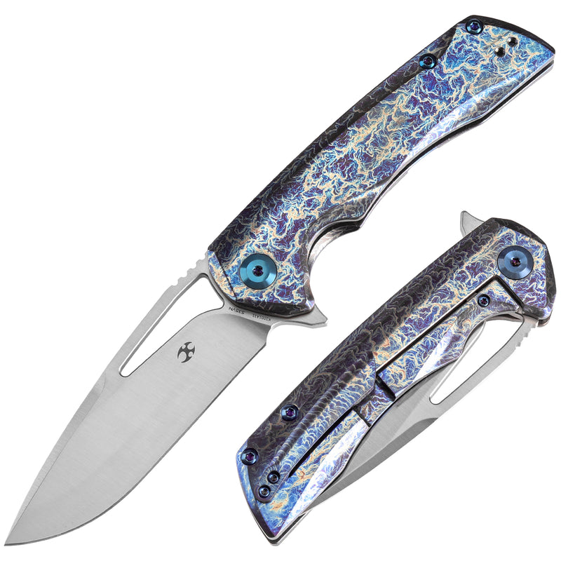 KANSEPT KRYO Thumb Hole Titanium with Lightning Strike Finish Handle (3.58" CPM S35VN Blade) Kim Ning Design-K1001A11