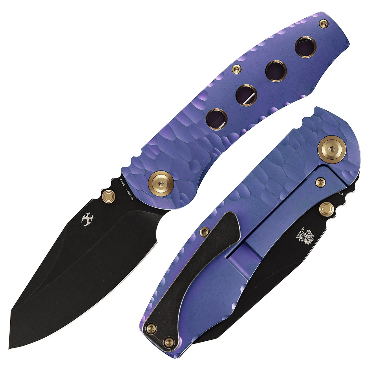 Kansept Caveman | Frame Lock | Purple Anodized and Stonewashed