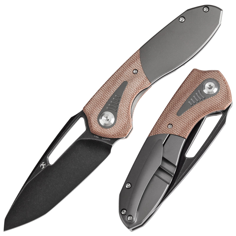 KANSEPT Thoth Thumb Hole Knife Gray Anodized Titanium and Brown Micarta Handle (3.43''CPM 20CV Blade ) Sparrow Knife Co Design -K1075T2