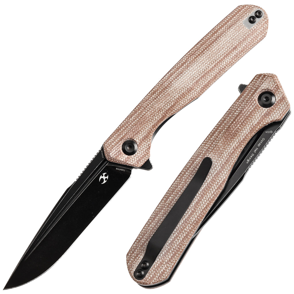 KANSEPT Qilin FlipperBrown Micarta Handle (3.43''Blackwash 154CM