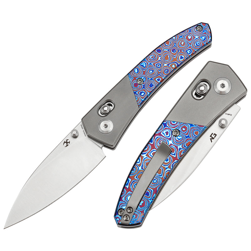 KANSEPT Dako Cross Bar Lock Stonewashed Titanium with Timascus Handle (3.19" CPM S35VN Blade) with Eddy M Design-K1101V5