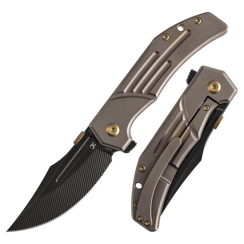 KANSEPT Orion Limited Version Flipper Bronze Anodized Titanium Handle (3.07" Blackwash CPM S35VN with CNC Milling Blade) JB Stout Design-K1089A5