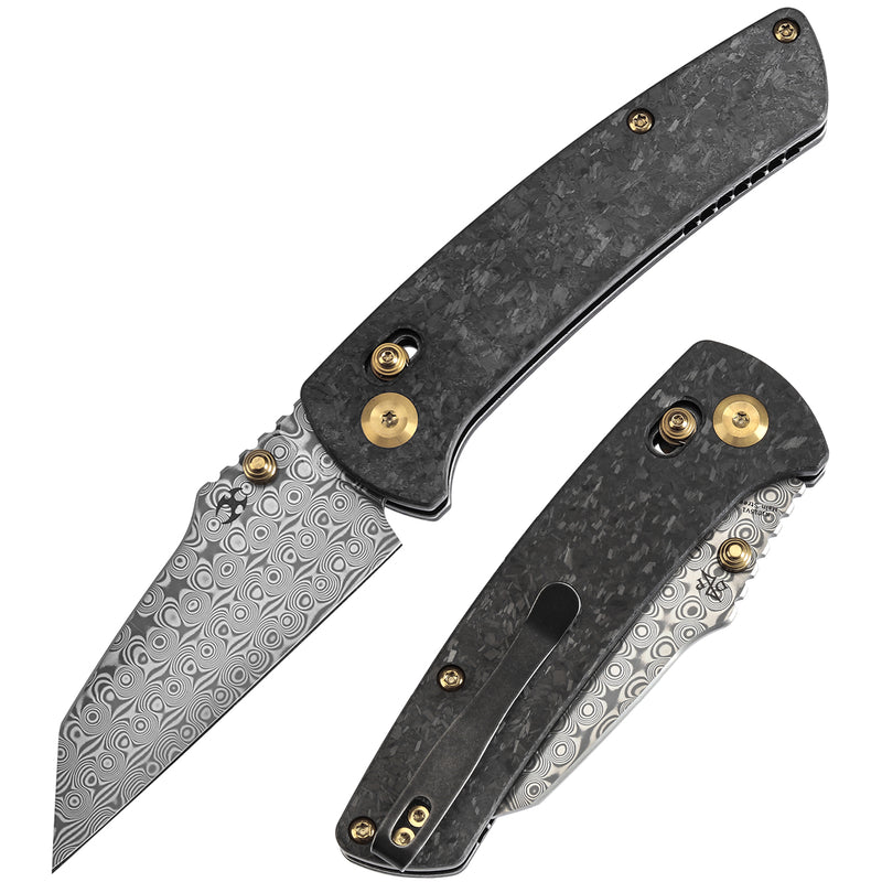 KANSEPT Main Street Thumb Studs/Crossbar Lock Knife Shred Carbon Fiber Handle(3.36''Damascus Blade) Dirk Pinkerton Design-K1015V1