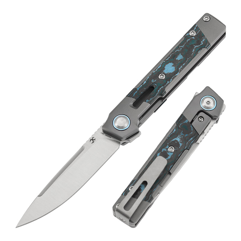 KANSEPT Kitpu Flipper Stonewashed Titanium with Artic Storm Fatcarbon (2.9" Satin CPM 20CV) Jonathan Styles Design- K2123A2