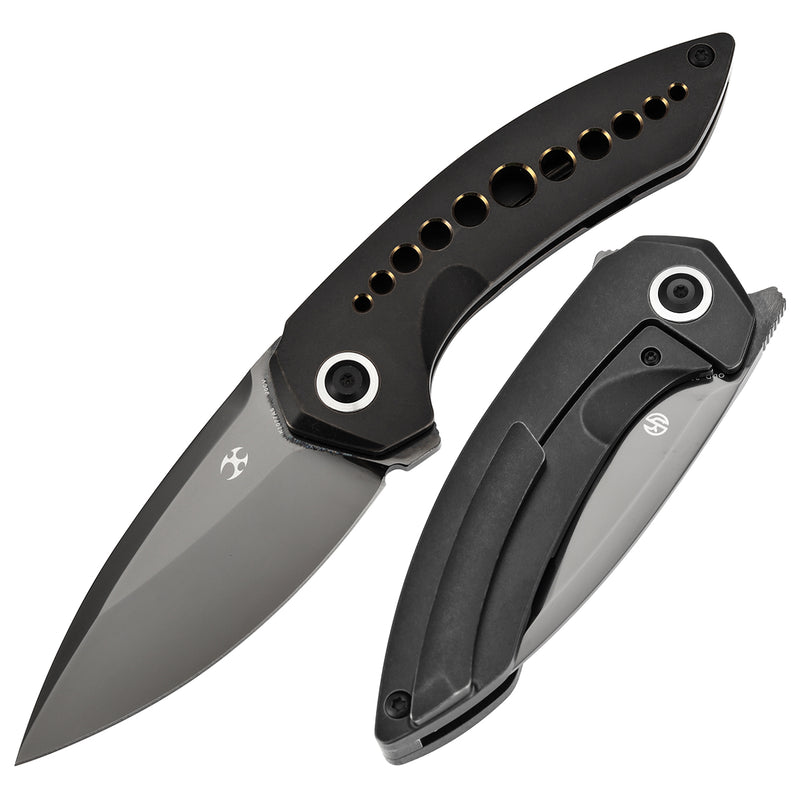 ODD 21 Frame Lock Blackwash Titanium with Bronze Anodized Holes Handale (3.08'' Mirror DLC CPM20CV Blade with Tuff Knives Design K1077A6