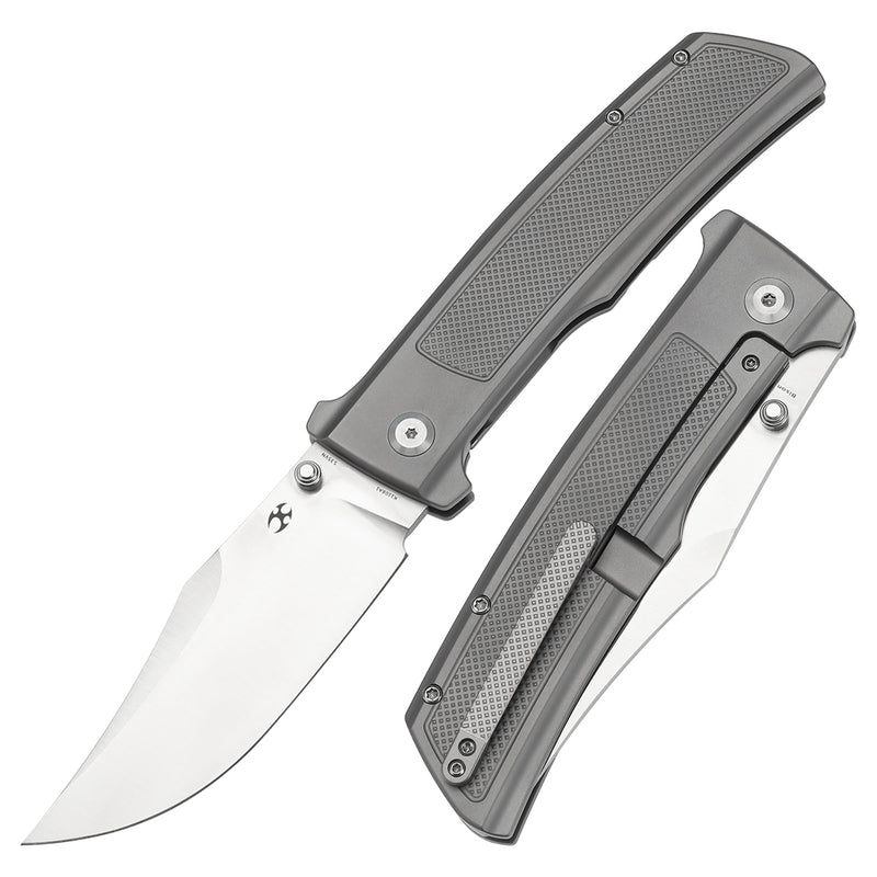 KANSEPT Bison Thumb Stub Plain Titanium with Frag Pattern Handle (4.25" CPM S35VN Blade) with Ray Laconico Knives Design-K1108A1