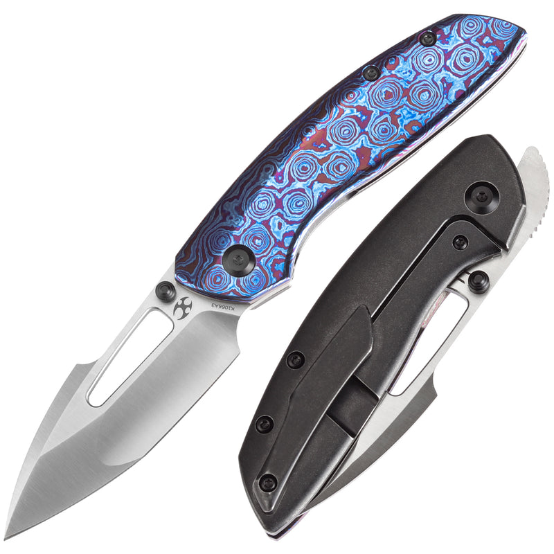 KANSEPT Link Thumb Studs Timascus and Blackwash Titanium Handle (3.0''CPM 20CV Blade )Johnathan Shaw Design-K1068A3