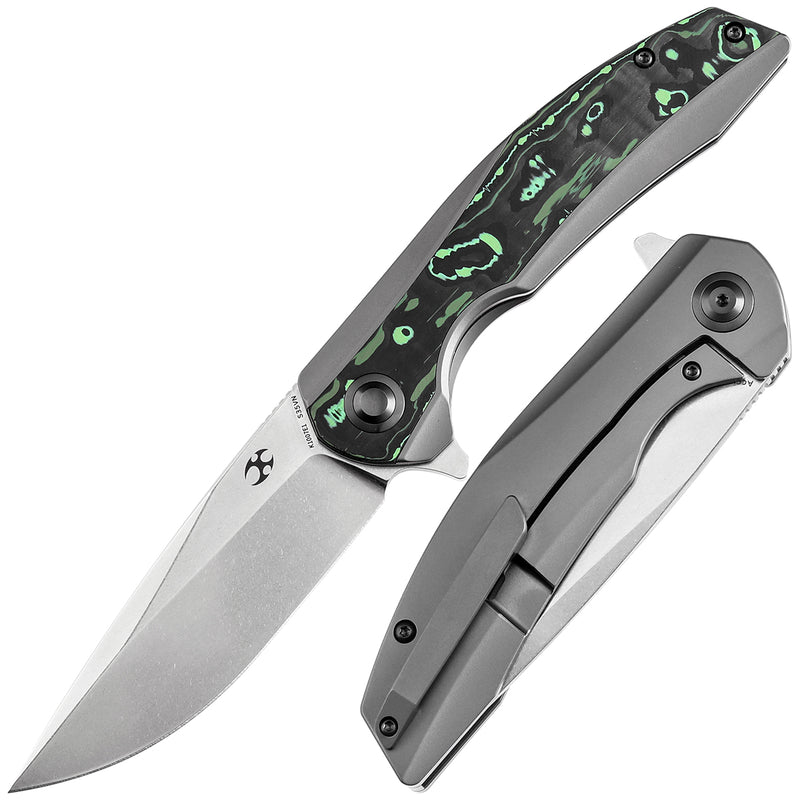 KANSEPT Accipiter Titanium and Green Carbon Fiber Handle (3.50" CPM S35VN Blade) Kim Ning Design-K1007E1