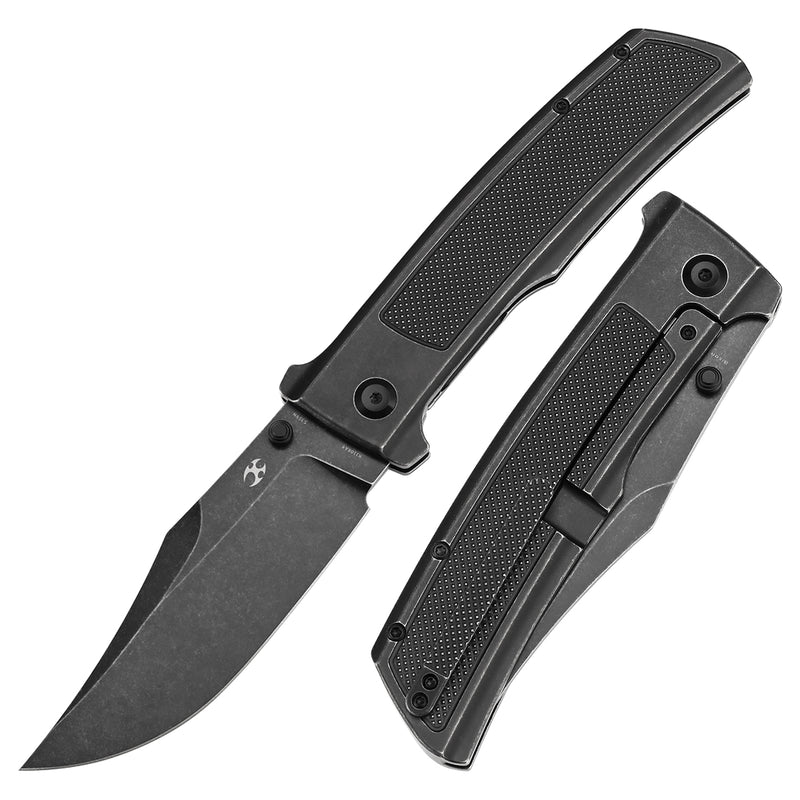 KANSEPT Bison Thumb Stub Blackwash Titanium with Frag Pattern Handle 4.25" CPM S35VN Blade) with Ray Laconico Knives Design-K1108A4