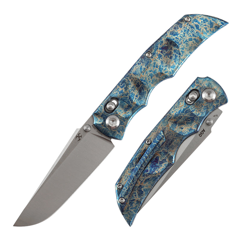 KANSEPT SIF Crossbar Lock Titanium with Dimples and Lightning Strike Finish Handle (3.76" CPM S35VN Blade) AGO Knives Designed- K1100V2