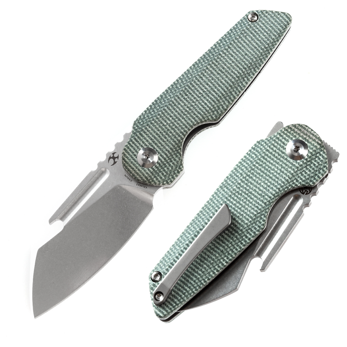 KANSEPT Rafe Flipper Knife Green Micarta Handle (2.6'' CPM-S35VN