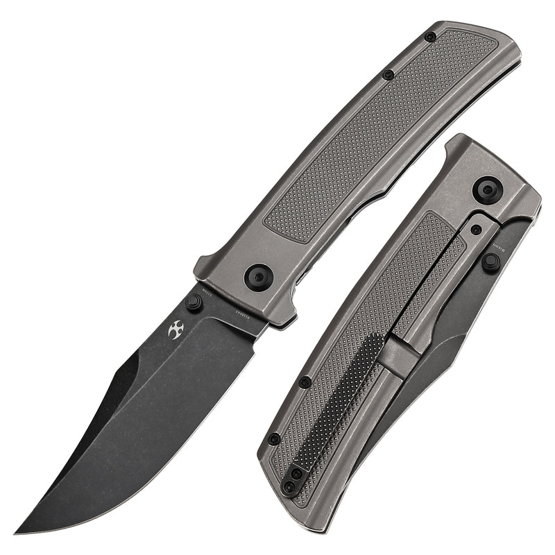 KANSEPT Bison Thumb Stub Grey Anodized and Stonewashed Titanium with Frag Pattern Handle 4.25" CPM S35VN Blade) with Ray Laconico Knives Design-K1108A3