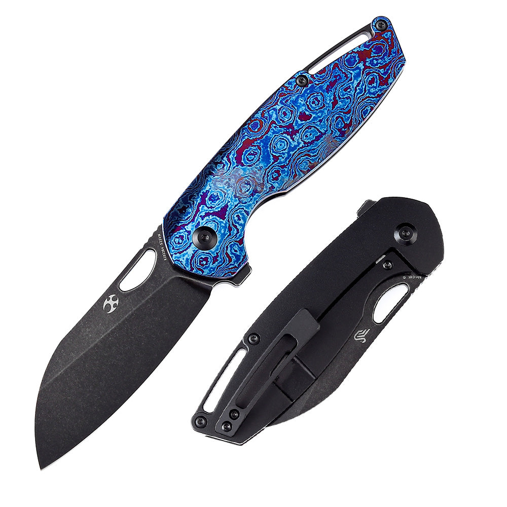Model 6 K1022B4 Black Stonewashed CPM-S35VN Blade Timascus + Black