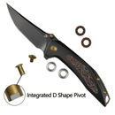 KANSEPT Baku Flipper/Thumb Hole Knife Stonewashed Titanium Handle (3.2'' Damascus Blade)Sparrow Knife Co Design -K1056A5