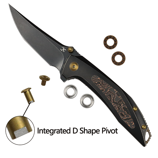 KANSEPT Baku Flipper/Thumb Hole Knife Titanium + G10 Inlay Handle (3.2'' Damascus Blade) Sparrow Knife Co Design-K1056A4