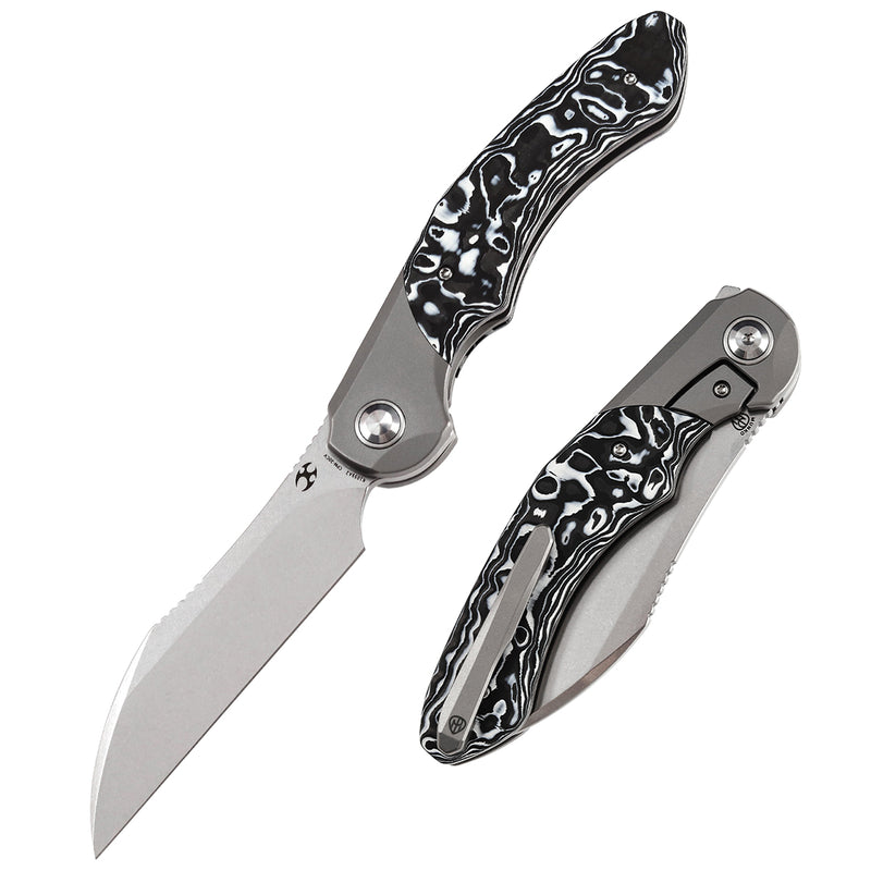 KANSEPT Cosmos Flipper Knives Titanium + White Black Nebula Carbon Fiber ( 3.58''CPM 20CV Blade)Munko Knives Design-K1059A2