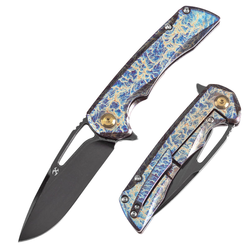 KANSEPT Mini Kryo Thumb Hole Titanium with Lightning Strike Finish Handle (2.9" CPM S35VN Blade) Kim Ning Design-K2001A6