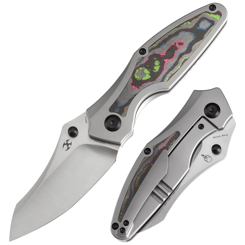 KANSEPT Baba Yaga Thumb Studs Bead Blasted Ti with 80S Camo Carbon Inlay Handle (3.06''CPM 20CV Blade ) Sparrow Knife Design -K1074A4