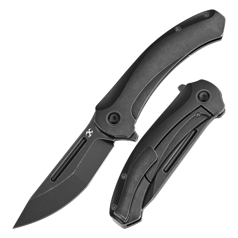 KANSEPT Hira Flipper Blackwash Titanium Handle (3.46" CPM S35VN Blade) with Marco Knives Design-K1090A1