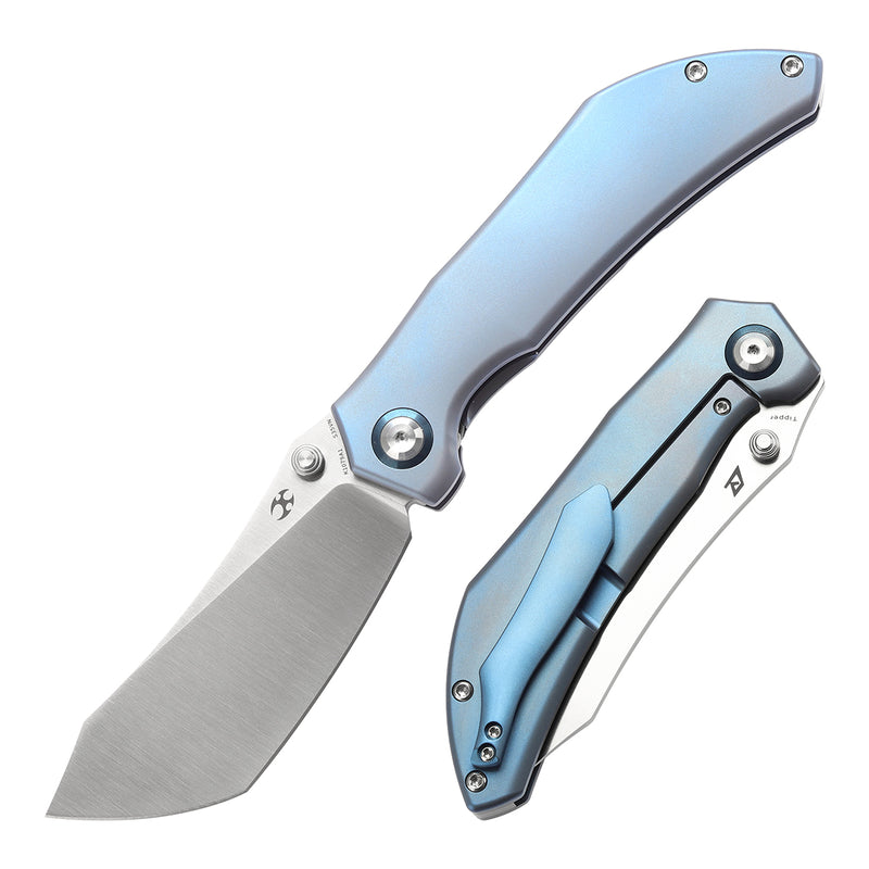 KANSEPT Tipper Thumb Stub Knife Blue Anodized Titanium Handle(3.38'' CPM S35VN Blade)Edgy Bladeworks Design-K1079A1