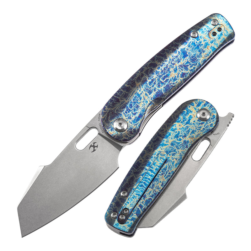 KANSEPT Orlok Thumb Hole Titanium with Lightning Strike Finish(3.03" CPM S35VN) Terry Cour II Design- K2111A3