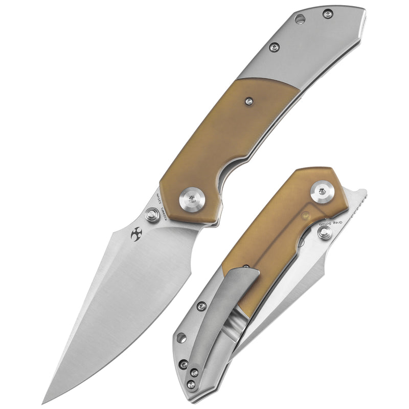 KANSEPT Fenrir Front Flipper/Thumb Stud Knife Plain Titanium + Amber PEI/Ultem Handle (3.48''CPM S35VN Blade) Greg Schob Design -K1034P1