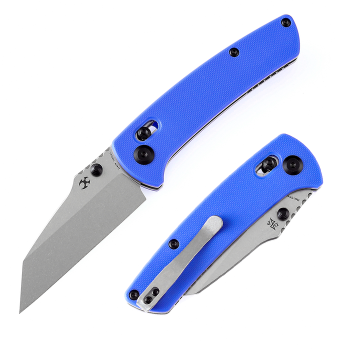 KANSEPT Main Street Thumb Studs/Crossbar Lock Knife Blue G10 Handle (3.36''154CM Blade) Dirk Pinkerton Design-T1015V3